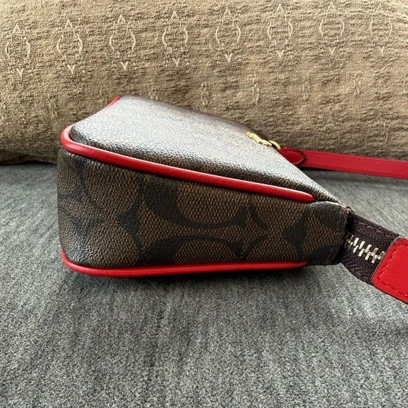Coach Signature Brown and Red Two Way Wristlet/Handbag - Picture 8 of 14